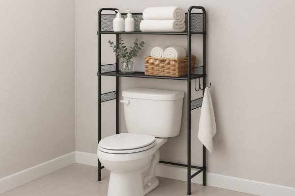 27 Space Saving Over Toilet Bathroom Organizer Mesh Wire Storage Shelf With Hooks
